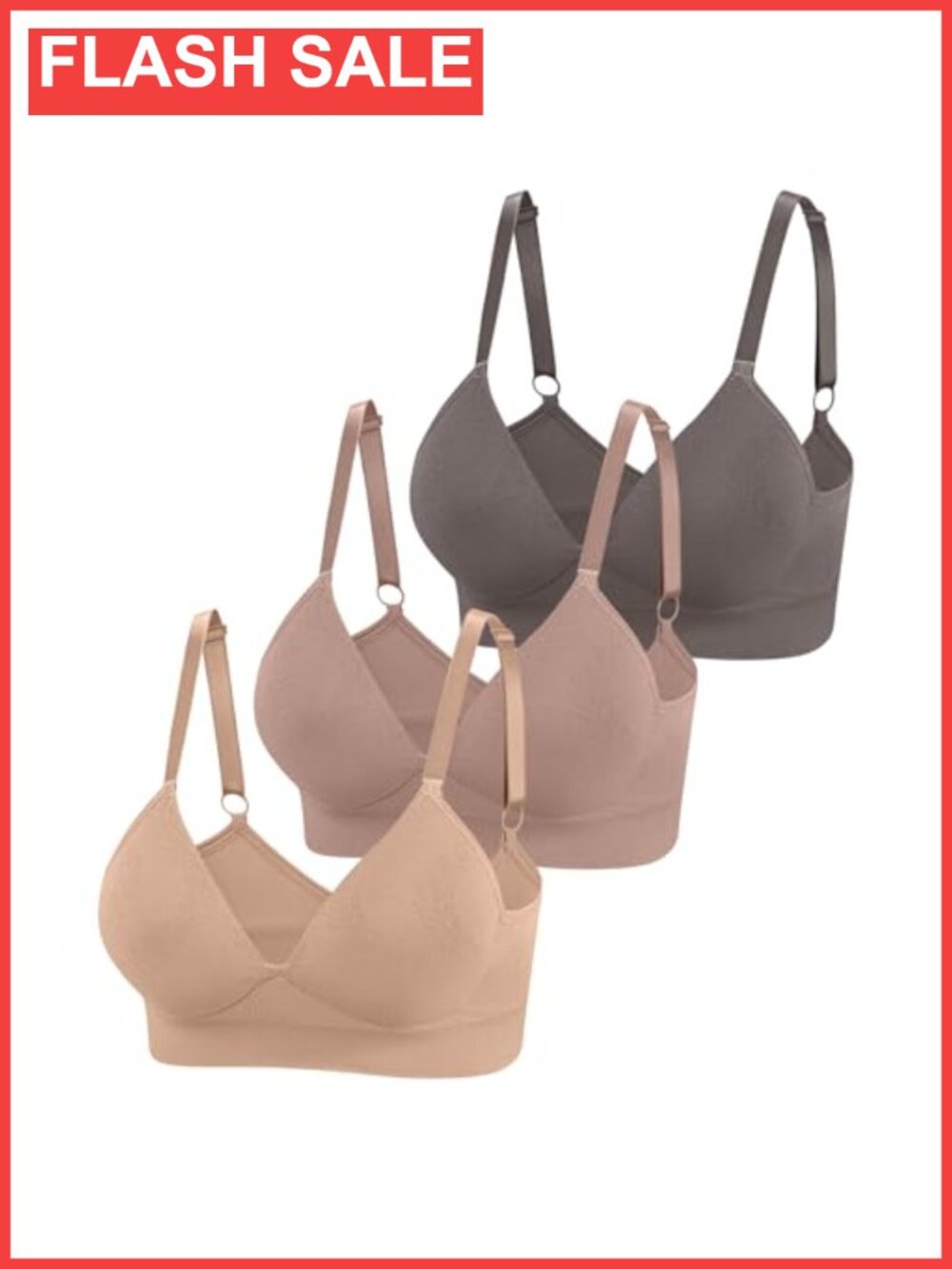 Wireless Bra 3 Pack Deep V Bralette Seamless Lightly Lined Adjustable